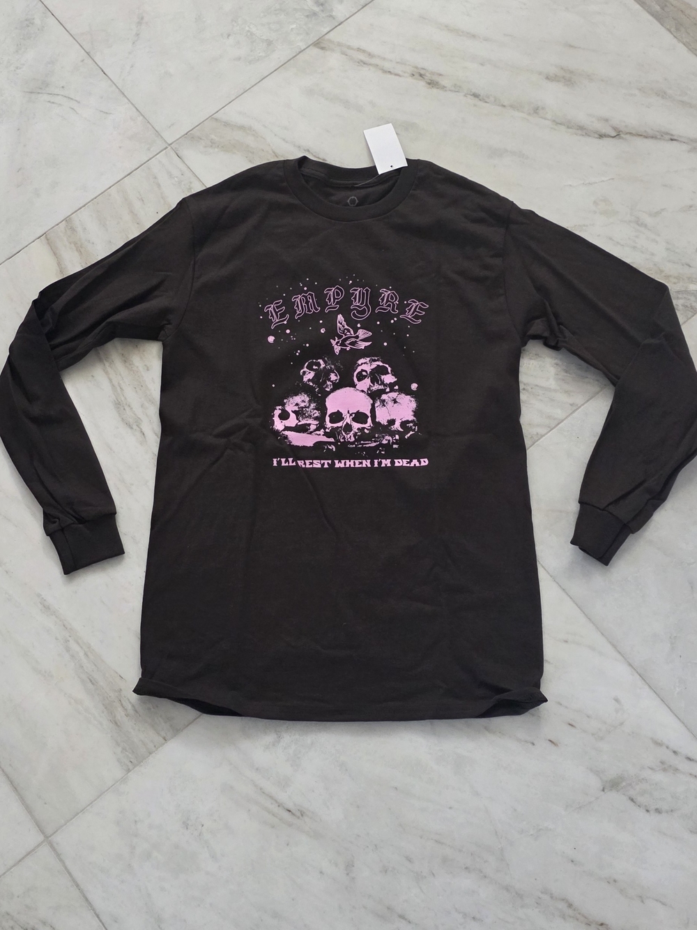 Empyre Black Long Sleeve Tee with Pink Skull Graphic